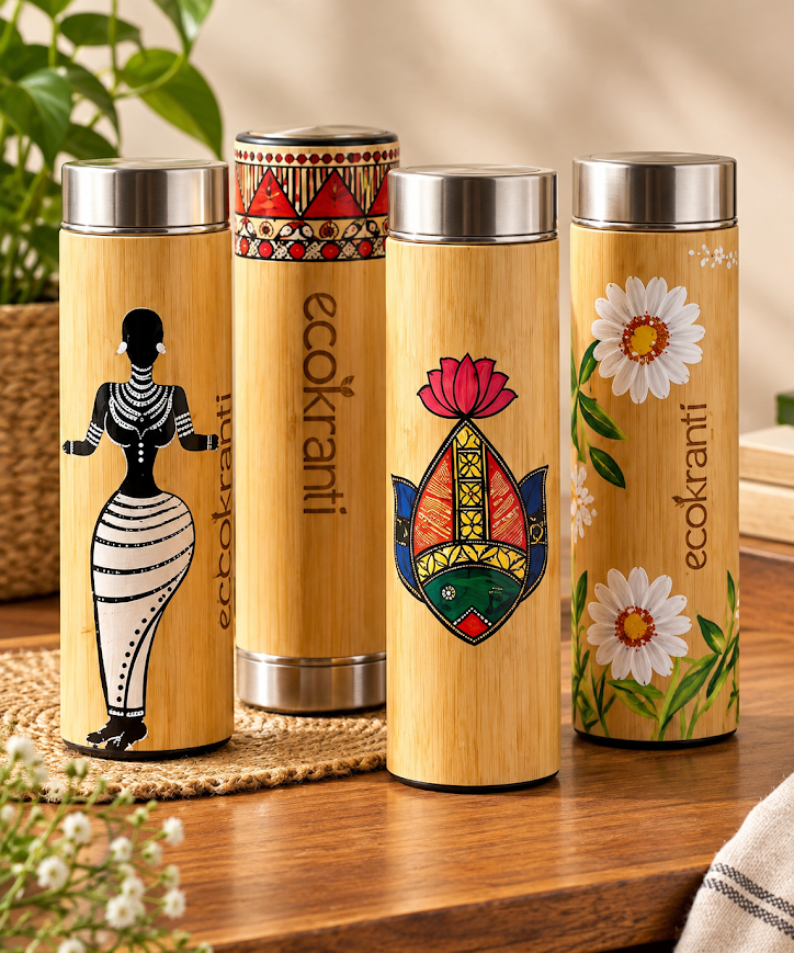 Hand Painted Bamboo Bottle