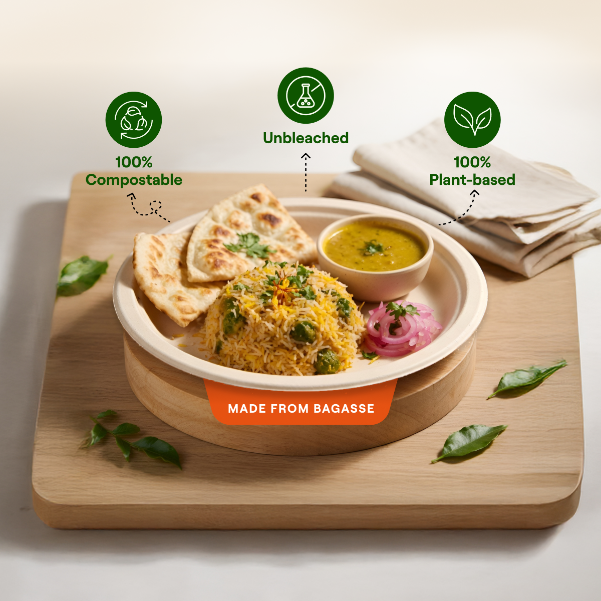 EcoKranti 12-Inch Bagasse Disposable Plates
