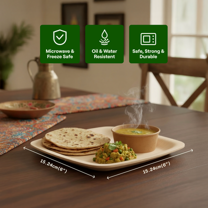 EcoKranti 6-Inch Bagasse Square Plates