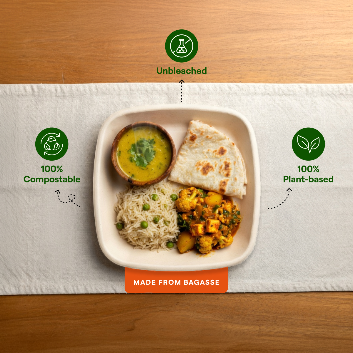 EcoKranti 6-Inch Bagasse Square Plates