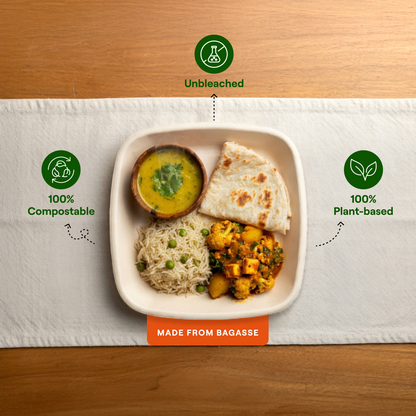 EcoKranti 6-Inch Bagasse Square Plates