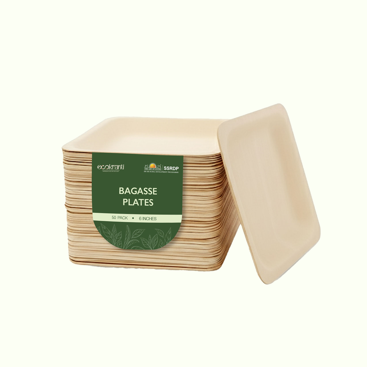 EcoKranti 6-Inch Bagasse Square Plates