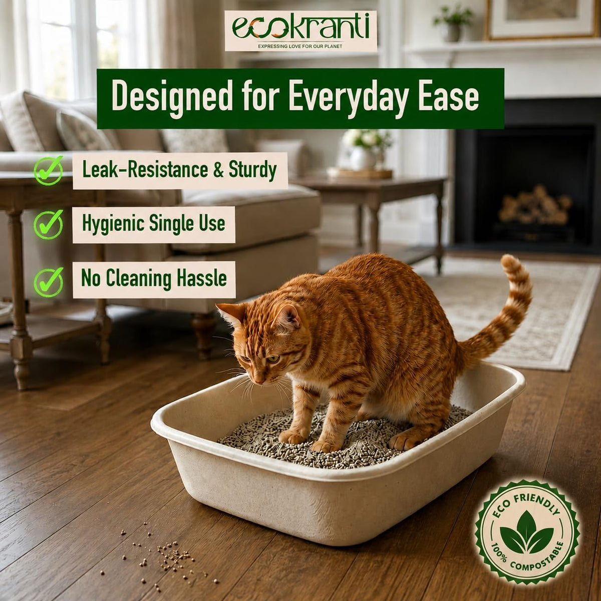 EcoKranti Bagasse Cat Litter Tray
