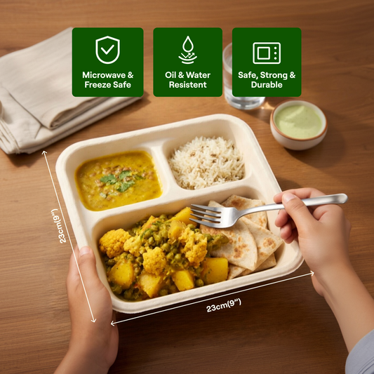 EcoKranti 3-Compartment Bagasse Meal Tray