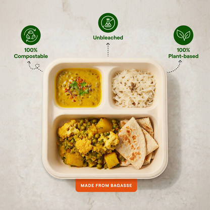 EcoKranti 3-Compartment Bagasse Meal Tray