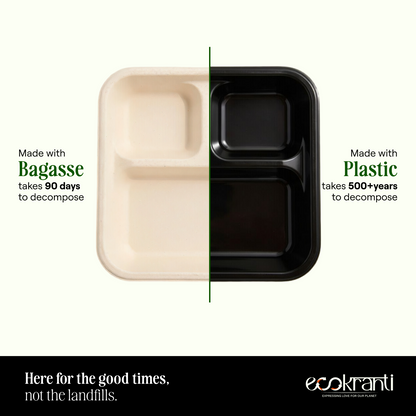 EcoKranti 3-Compartment Bagasse Meal Tray