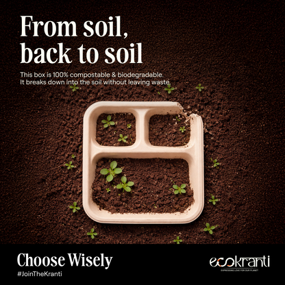 EcoKranti 3-Compartment Bagasse Meal Tray