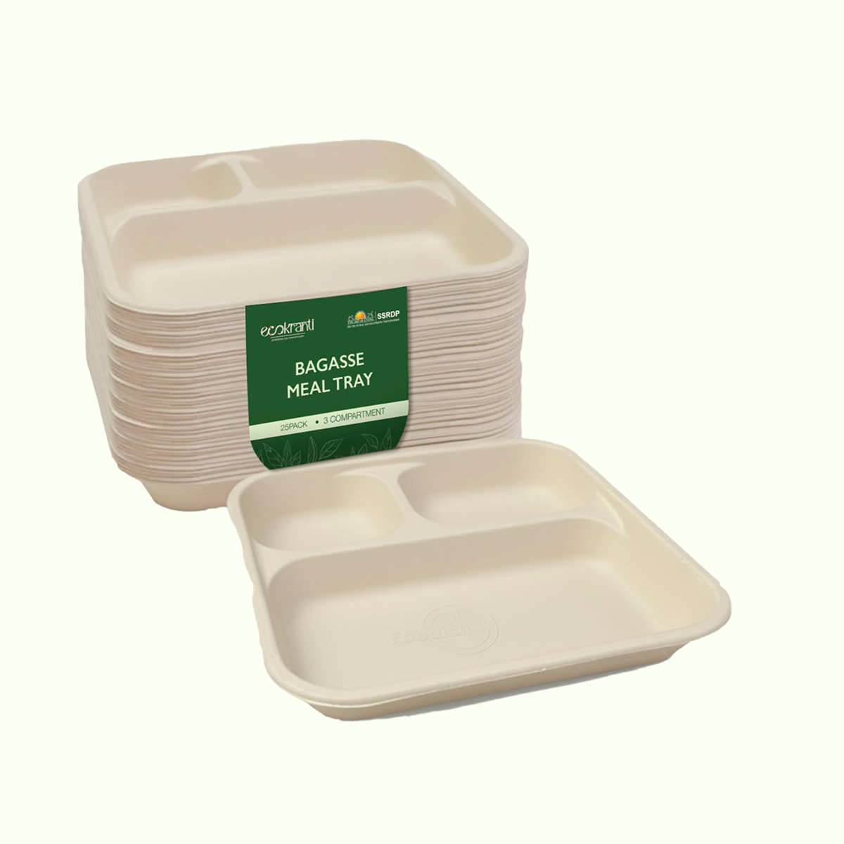 EcoKranti 3-Compartment Bagasse Meal Tray