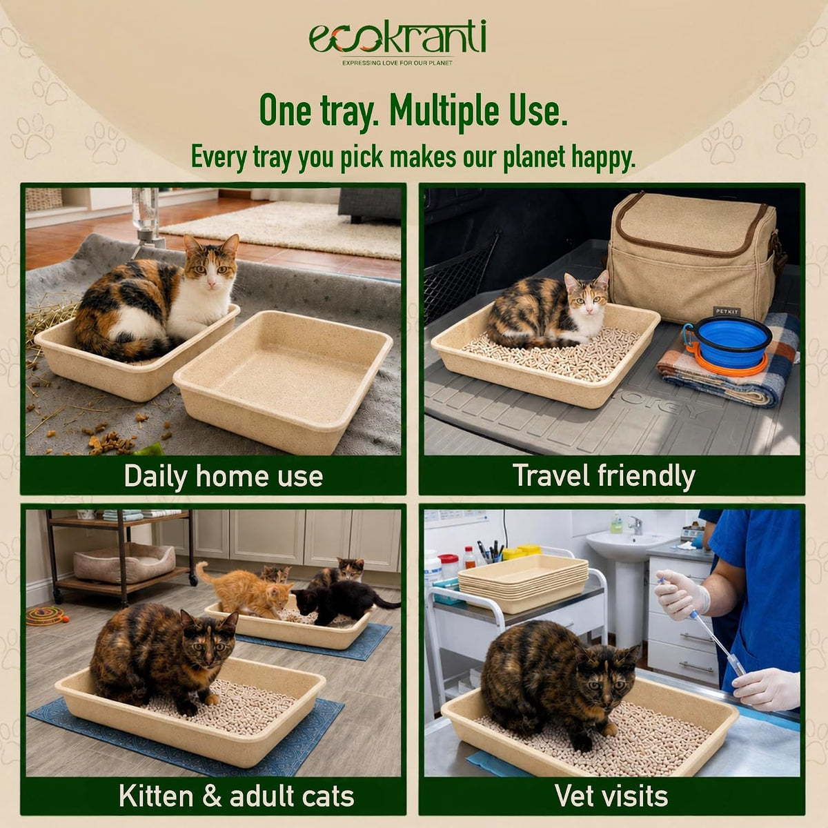 EcoKranti Bagasse Cat Litter Tray
