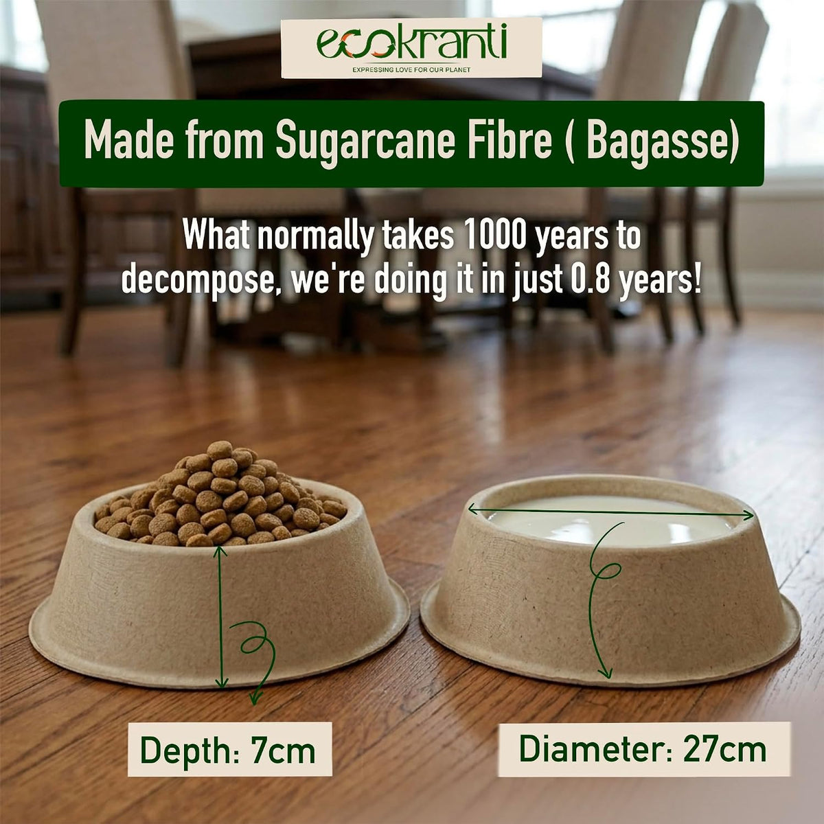 EcoKranti Bagasse Pet Food Bowls
