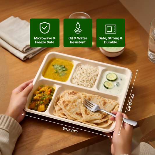 EcoKranti 5-Compartment Bagasse Meal Tray