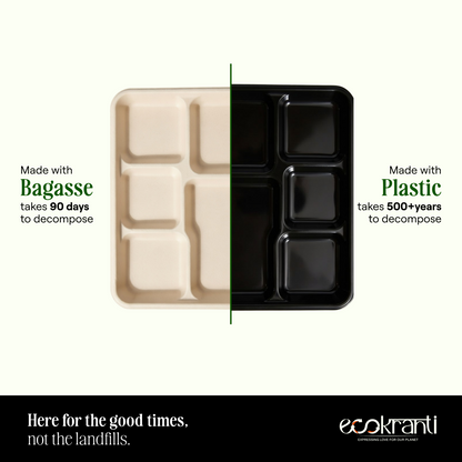EcoKranti 5-Compartment Bagasse Meal Tray