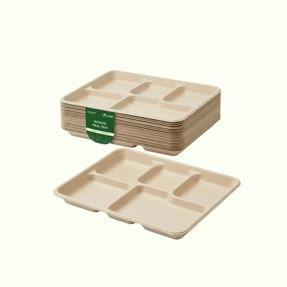EcoKranti 5-Compartment Bagasse Meal Tray