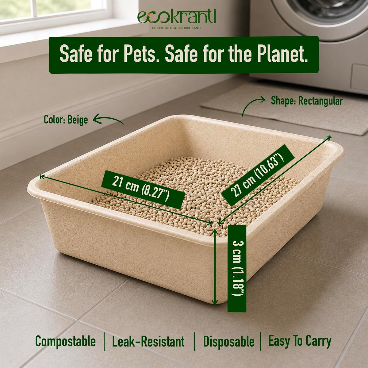 EcoKranti Bagasse Cat Litter Tray