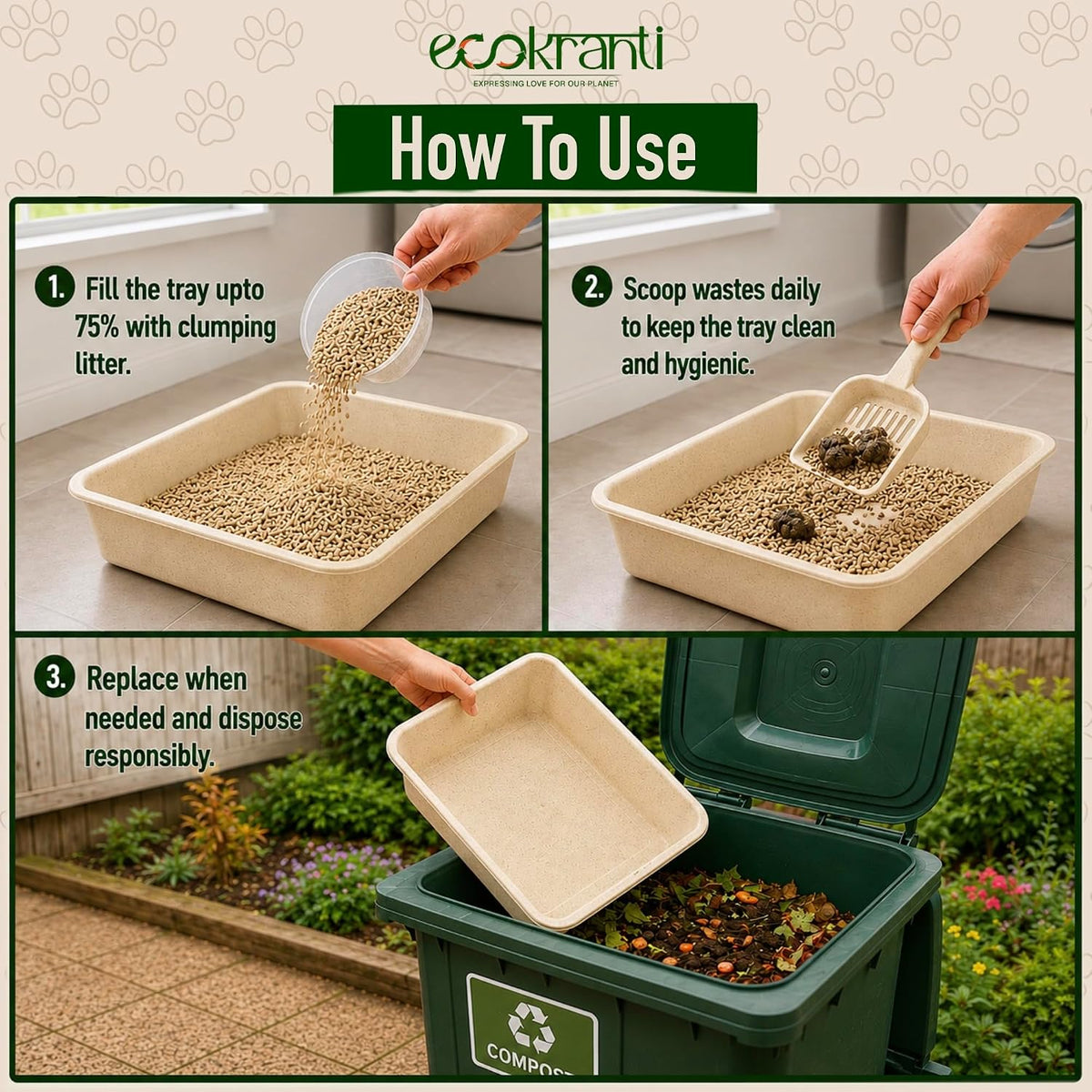 EcoKranti Bagasse Cat Litter Tray