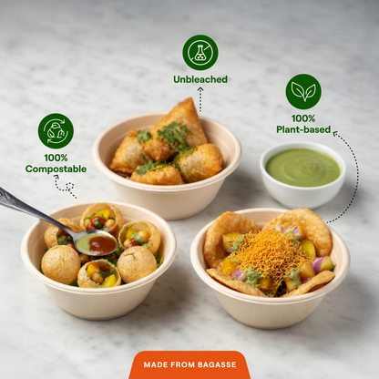 EcoKranti Bagasse Disposable Bowls(180ml)