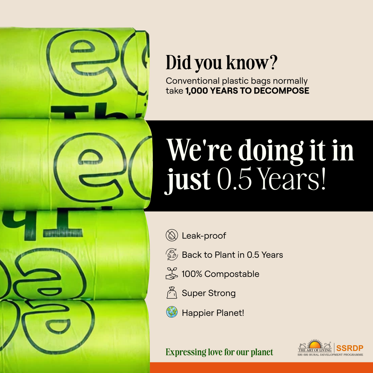EcoKranti Compostable Poop Bags - Pack of 8