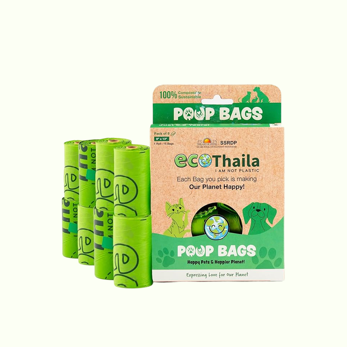 EcoKranti Compostable Poop Bags - Pack of 8