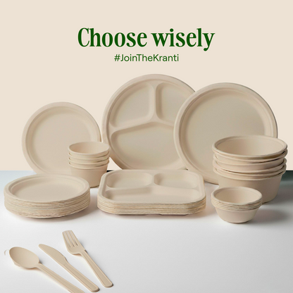 EcoKranti 6-Inch Bagasse Square Plates