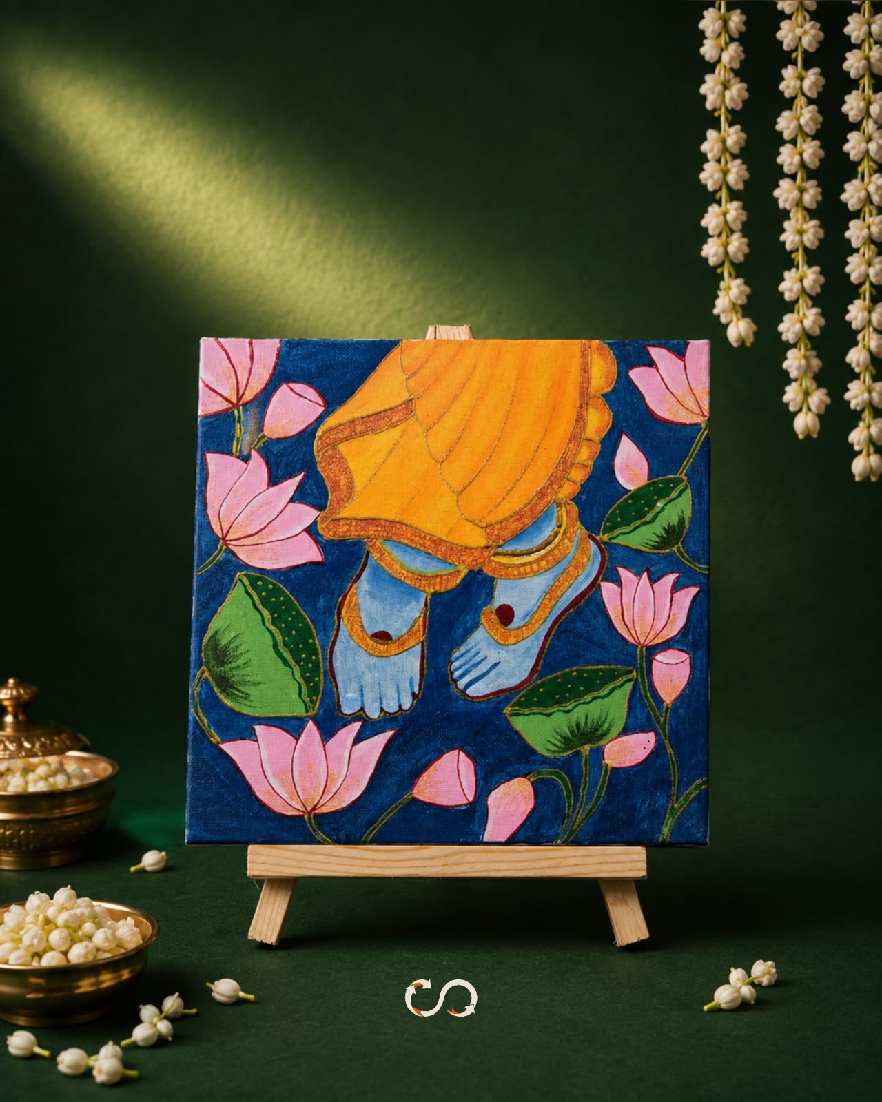Hand Painted Canvas with Wooden Stand