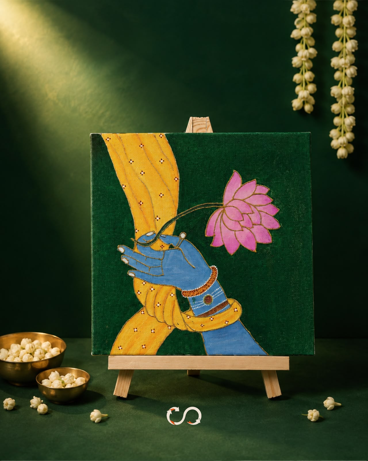 Hand Painted Canvas with Wooden Stand
