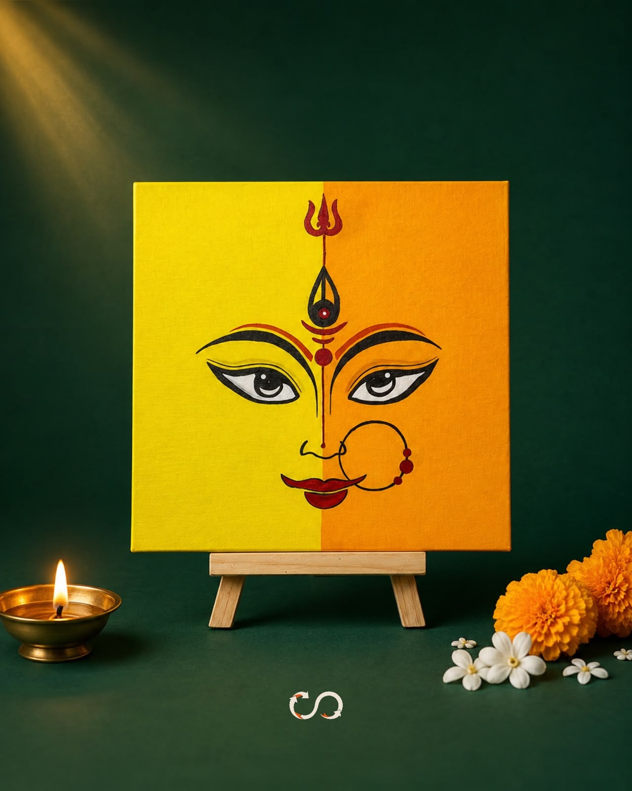 Hand Painted Canvas with Wooden Stand