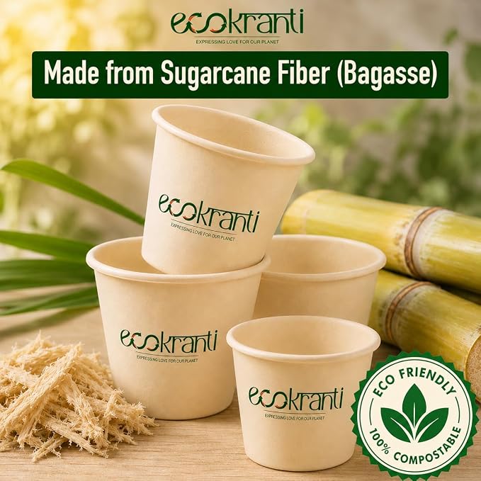 EcoKranti Bagasse Disposable Cups
